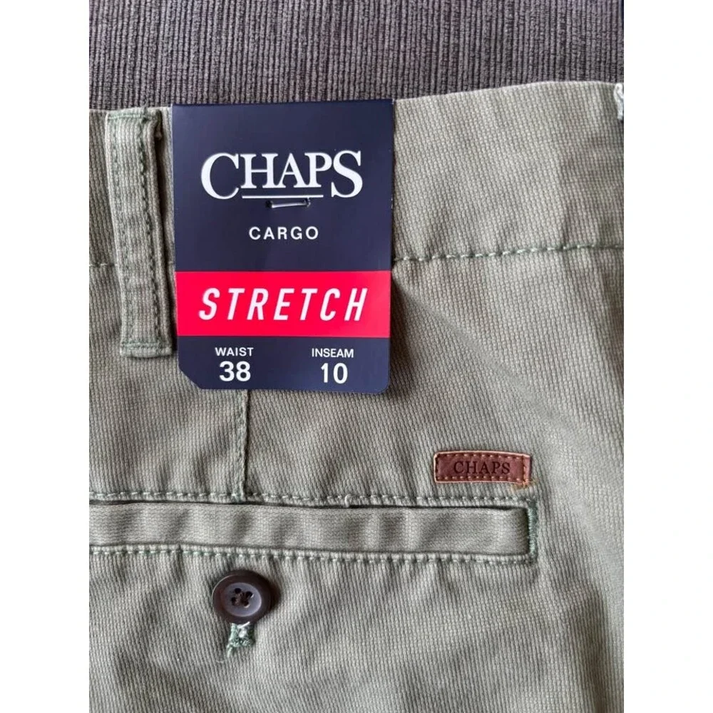 NWT Chaps Men's Stretch Cargo Shorts Khaki Green 38 Flat Front